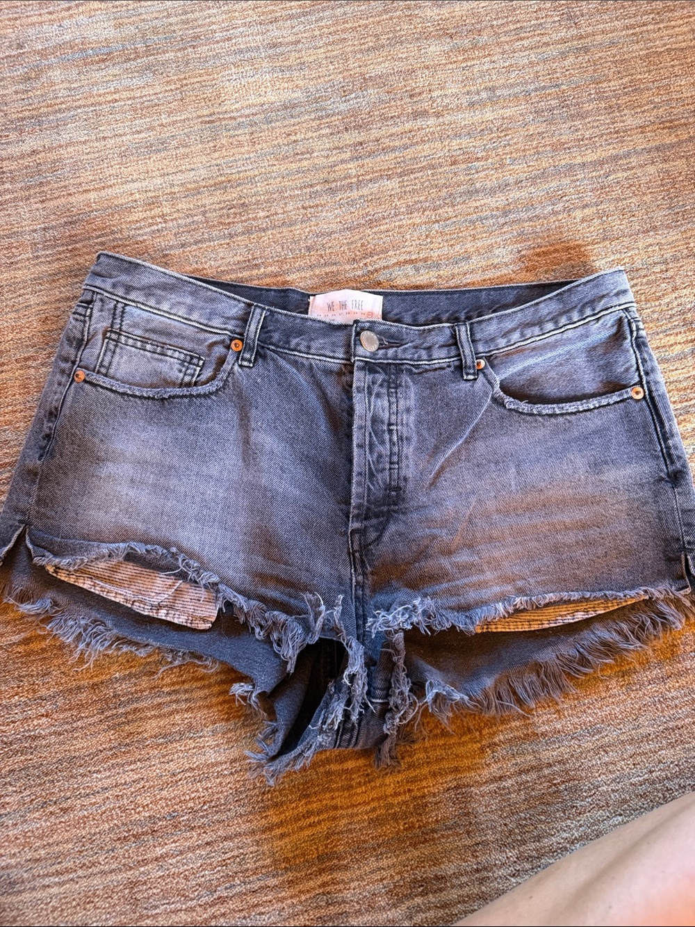 We The Free Distressed Dark Blue Denim Cutoff Shorts
